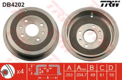 Tambur frana FIAT PANDA (169) (2003 - 2016) TRW DB4202 foto