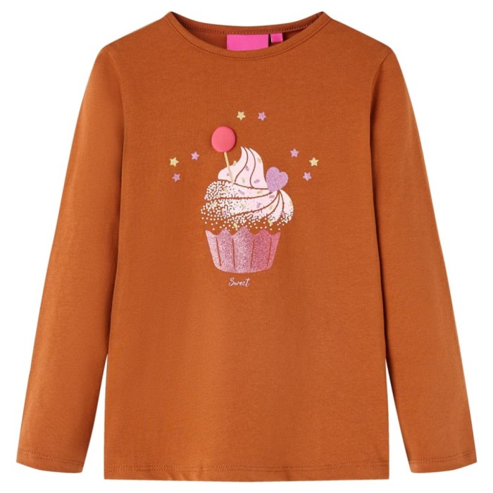 Tricou pentru copii cu m&acirc;neci lungi, coniac, 104 14050