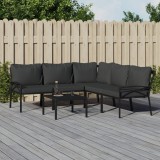 vidaXL Set mobilier gradina 6 piese otel negru cu perne gri, masuta cafea si scaune