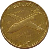 v482 JETON SHELL AVION BELL XS1 1947 BRONZ 26mm 5g UNC NECIRCULATA