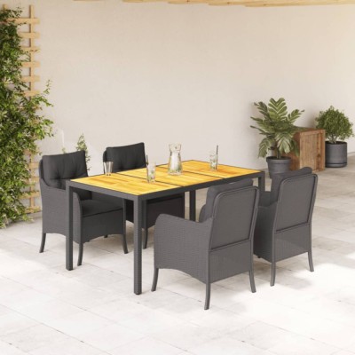 vidaXL Set mobilier de grădină cu perne, 5 piese, negru, poliratan 3211868 foto