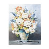 Tablou vaza cu crizanteme pictat manua, Puritate, 50x40cm ulei pe panza, Constantin Feraru