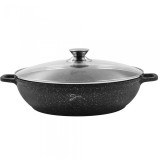 Cratita cu capac Samus, 28X 8 cm, 4.1l &ndash; TOL281-CC, TOLEDO LINE, Invelis marmura antiaderenta, Capac din sticla termorezistenta, Negru