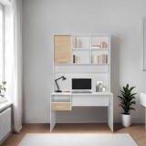 Cumpara ieftin Birou Adore London cu biblioteca, Alb - Stejar, 120 x 196 x 60 cm