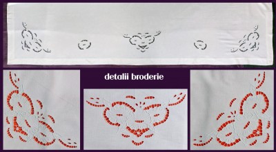 Cearceaf cu broderie sparta cusuta de mana, cearsaf cu motiv bujori, 197x173cm foto