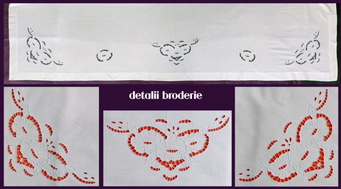 Cearceaf cu broderie sparta cusuta de mana, cearsaf cu motiv bujori, 197x173cm