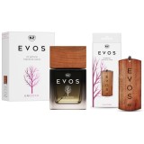 Pachet Complet Odorizant Auto K2 EVOS UNICORN: Pandantiv Lemn + Parfum Spray 50ml, Aroma Fructata (Piersica, Plumeria, Santal)