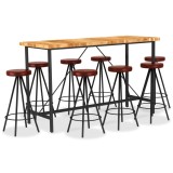 Cumpara ieftin Set de bar, 9 piese, lemn masiv de acacia și piele naturală