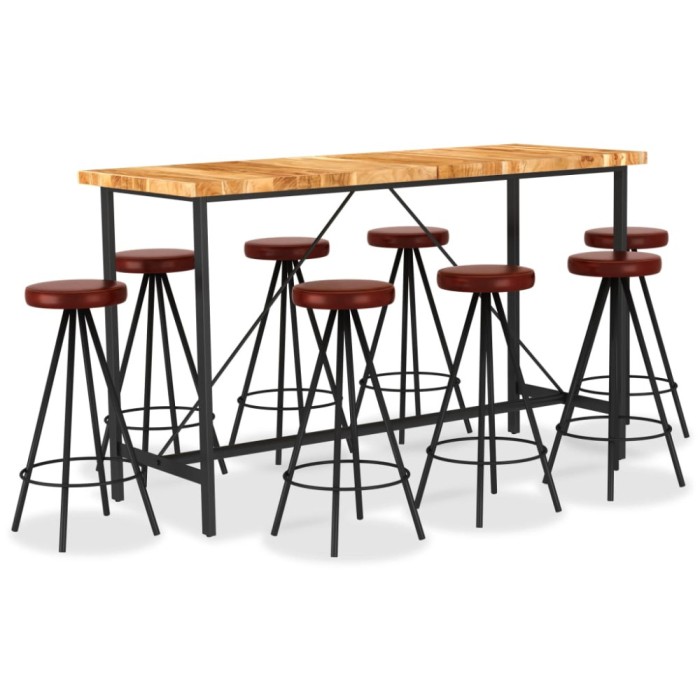 Set de bar, 9 piese, lemn masiv de acacia și piele naturală