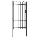 VidaXL Poartă de gard, o ușă, cu v&acirc;rf arcuit, negru, 1 x 1,75 m, oțel