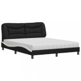 Cumpara ieftin Pat cu saltea, Hvar, negru si alb, 160x200 cm, piele ecologica