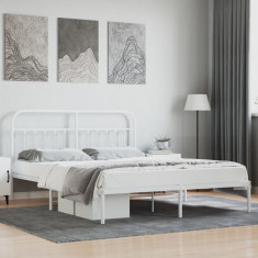 vidaXL Cadru de pat metalic cu tăblie, alb, 183x213 cm