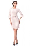 Rochie Conica Roz cu Volanase, Maneci 3/4, Fundita Talie, Eleganta, Fabricata in Romania