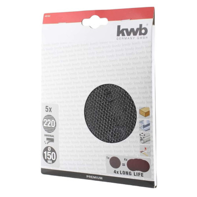 Set 5 bucati disc abraziv, granulatie 220, Velcro, K220, 150 mm, KWB, 253191 foto