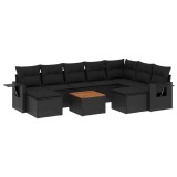 Cumpara ieftin Set canapele de gradina cu perne, 10 piese, negru, poliratan