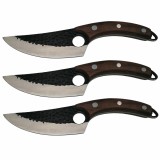 Cumpara ieftin Set trei cutite macelarie DEPOX&reg;, lucrate manual, Fine Cook, 27.5 cm, maro, teaca piele inclusa