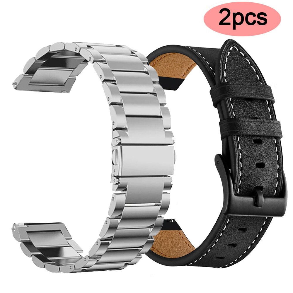 2x Curea ceas 22mm metalica + piele Samsung Galaxy Watch Active 2 Watch 42mm  3 | Okazii.ro