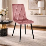 Scaun dining Artool Libra din catifea roz inchis cu picioare metalice negre