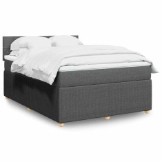 vidaXL Pat box spring cu saltea, gri &icirc;nchis, 140x190 cm, textil