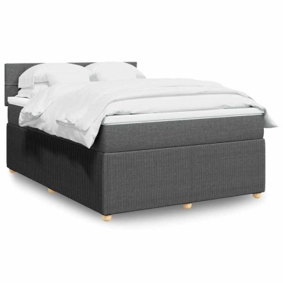 vidaXL Pat box spring cu saltea, gri &amp;icirc;nchis, 140x190 cm, textil 3287452 foto