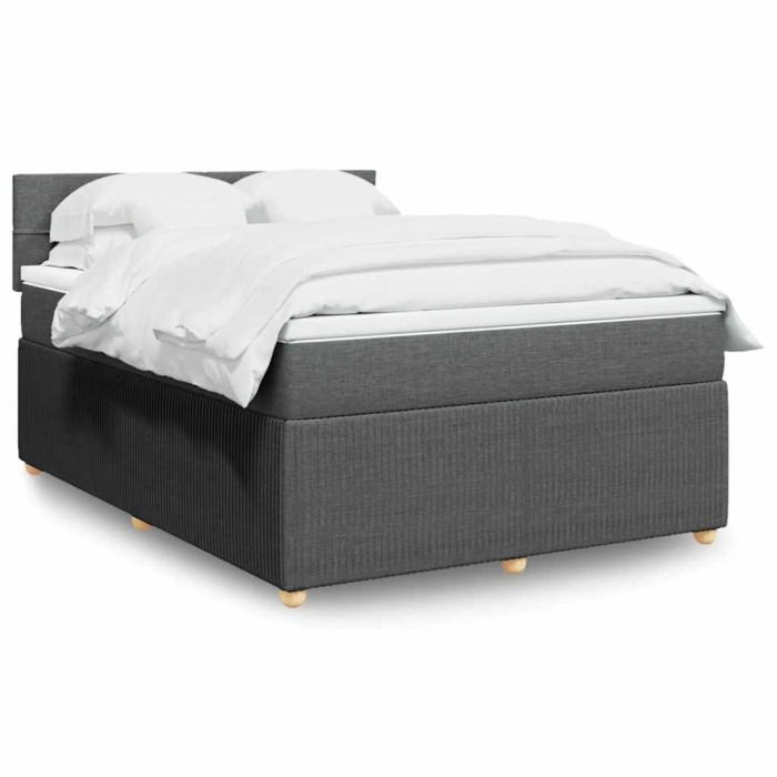 vidaXL Pat box spring cu saltea, gri &icirc;nchis, 140x190 cm, textil 3287452