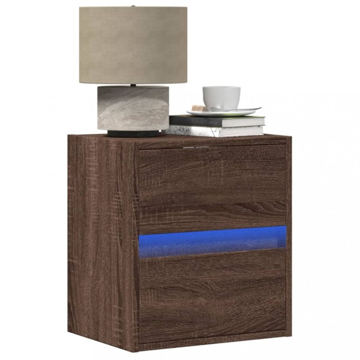 vidaXL Noptiere montate pe perete cu lumini LED, 2 buc., stejar maro 3307974