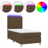 Cumpara ieftin Pat cu arcuri, saltea si LED, maro inchis, 100x200 cm, textil