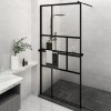 VidaXL Paravan duș walk-in cu raft negru 115x195cm sticlă ESG/aluminiu