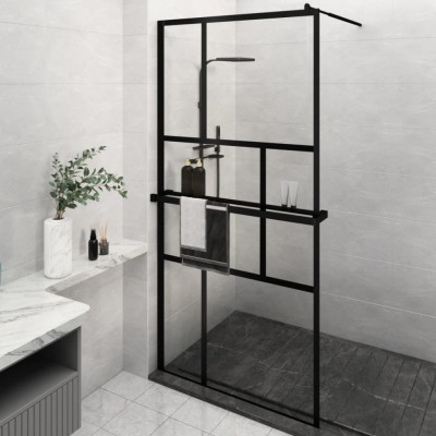 vidaXL Paravan duș walk-in cu raft negru 115x195cm sticlă ESG/aluminiu foto