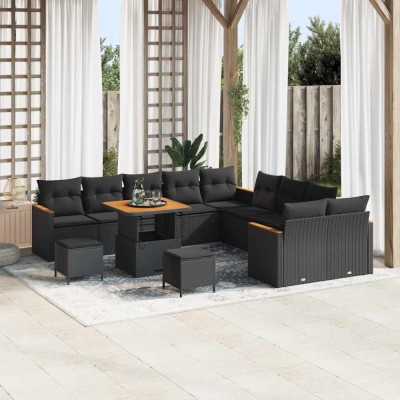 vidaXL Set de canapele pentru grădină 13 pcs Negru Rattan poli foto