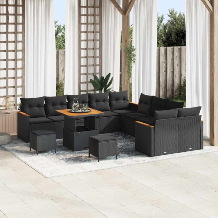 vidaXL Set de canapele pentru grădină 13 pcs Negru Rattan poli