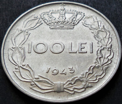Moneda istorica 100 LEI ROMANIA / REGAT, anul 1943 *cod 3768 A = excelenta foto