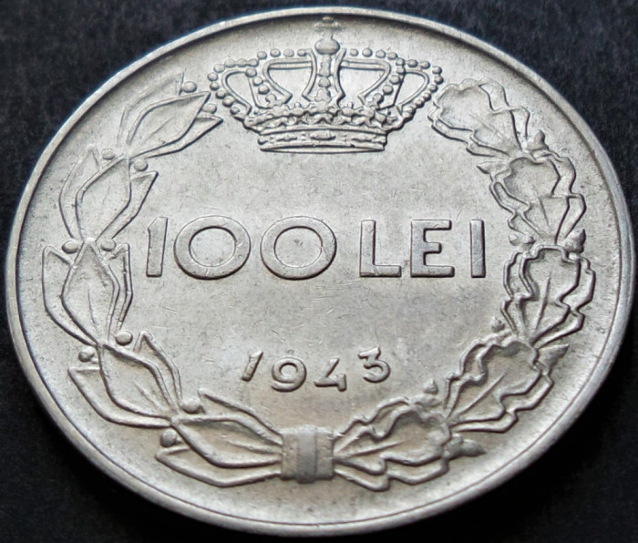 Moneda istorica 100 LEI ROMANIA / REGAT, anul 1943 *cod 3768 A = excelenta