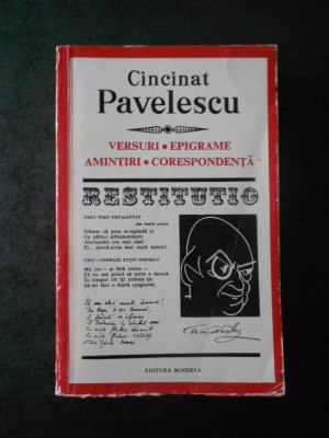 CINCINAT PAVELESCU - VERSURI. EPIGRAME. AMINTIRI. CORESPONDENTA foto