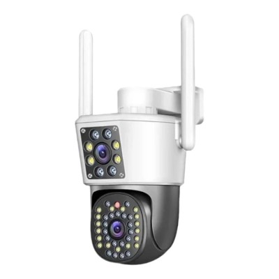 Camera de supraveghere dubla, WIFI, 4G, Full HD, cu alarma integrata, detectare umana, de exterior, rezistenta la apa, recunoastere amprentei, audio b foto