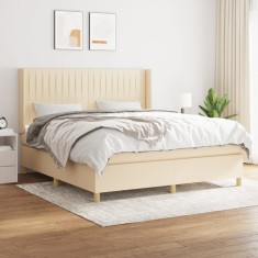 vidaXL Pat box spring cu saltea, crem, 160x200 cm, material textil 3132166