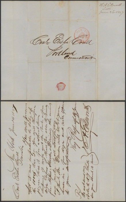 United States 1847 Stampless Cover + Content New York to Portland DB.432