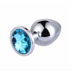 Dop Anal Metallic Buttplug, Small, Argintiu/Albastru, Passion Labs