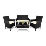 Set mobilier gradina/terasa, poliratan, negru cu perne crem, 1 masa, 2 fotolii, 1 canapea, Medi, Chomik
