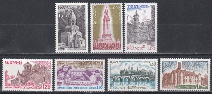 Franta 1978 - Obiective de interes turistic, 7 Serii, MNH