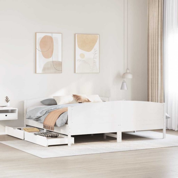 Gossi cadru de pat fara saltea, alb, 160x200 cm, lemn masiv pin