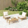 Gossi set mobilier de gradina, cu perne alb crem, 3 piese, bambus