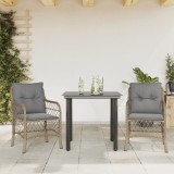 Set Bistro 3 Piese vidaXL, Poliratan Bej, Masa Sticla 80cm, Perne Incluse, Huse Lavabile, Gradina/Balcon