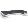 Set mobilier de gradina cu perne, 10 piese, alb, lemn masiv pin