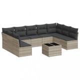 Set canapele de gradina cu perne 10 piese gri deschis poliratan