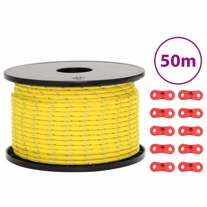 Gossi funie pentru cort cu benzi reflectorizante si chei, 50 m, 5 mm