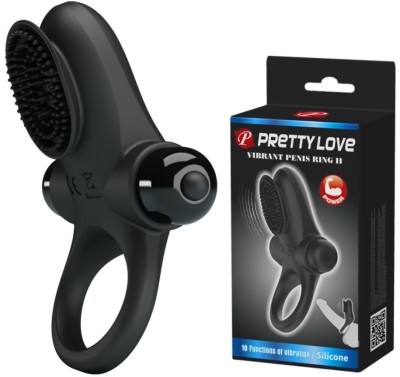 Inel Penis Pretty Love Penis Ring 2, 10 Moduri Vibratii, Silicon, Negru foto