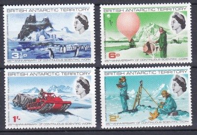 DB1 Colonii BAT 1969 Pinguini Cercetare QE II British Antarctic 4 v. MNH foto