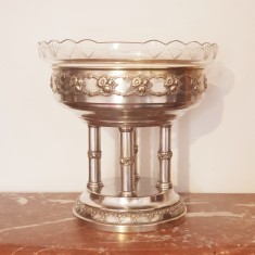 FRUCTIERA-CENTRU DE MASA DIN METAL ARGINTAT SI CRISTAL- LENK AUSTRIA- ANII 20