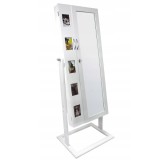Dulap de toaleta cu oglinda, 2 usi cu spatiu dublu de depozitare bijuterii si cosmetice, 5 rame foto, 48x56x151cm, alb Household NewTrend